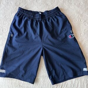 Men's Champion Navy Blue Athletic Shorts Mesh Liner Zip Pocket Reflective Size M